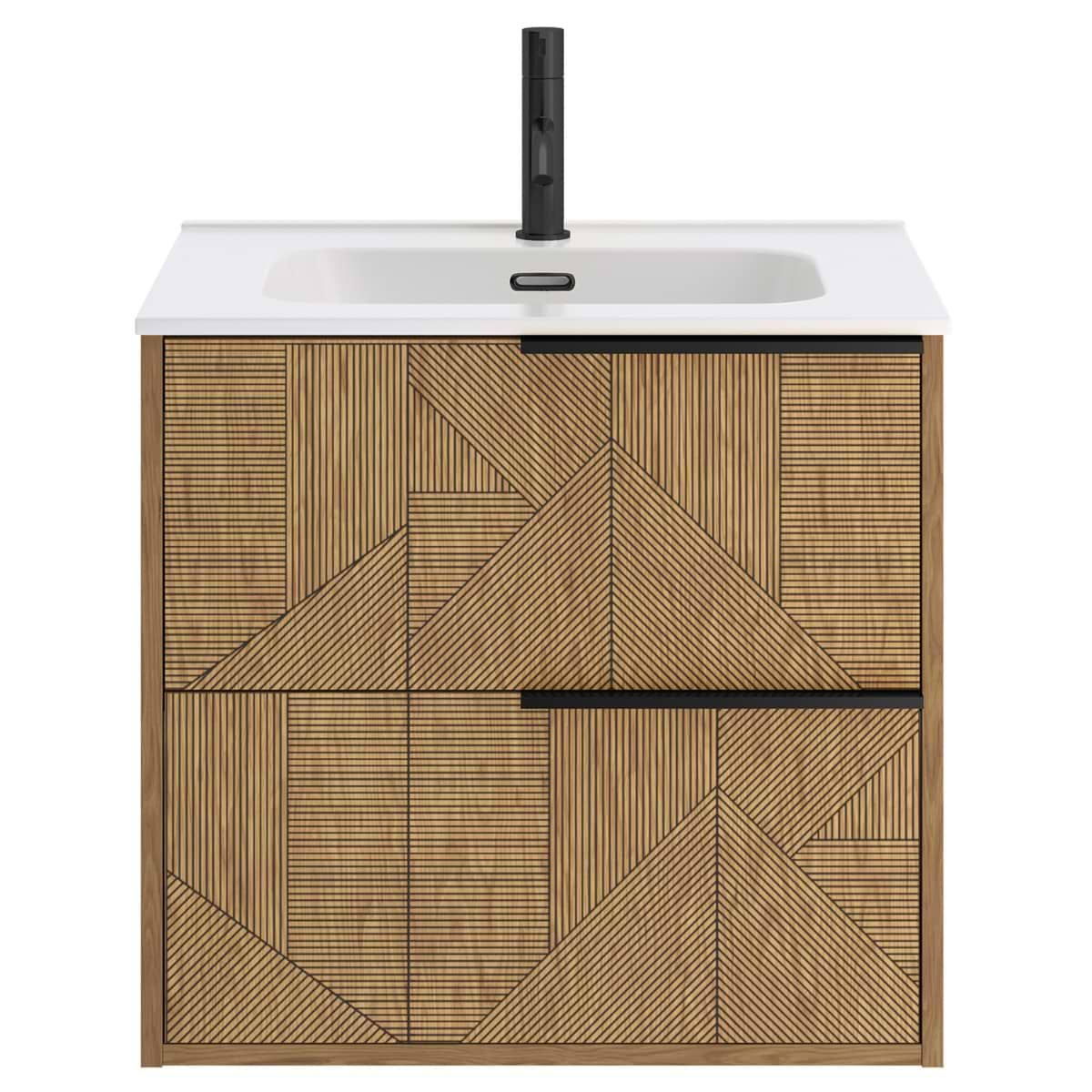 Kora Geo Faux Fluted 24" Single Vanity with Integrated White Ceramic Top & Black Handles 