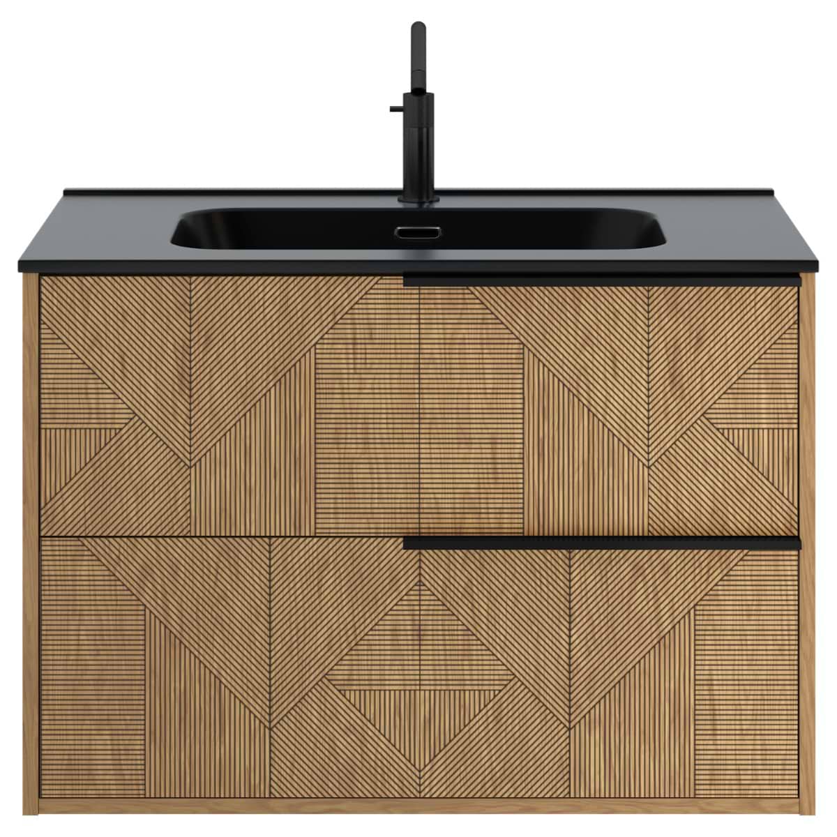 Kora Geo Faux Fluted 32" Single Vanity with Integrated Black Ceramic Top & Black Handles 