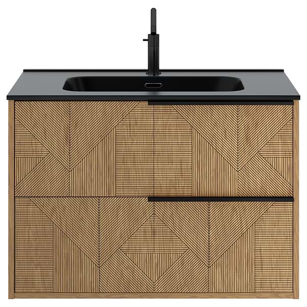 Close Out - Kora Geo Faux Fluted 32" Single Vanity with Integrated Black Ceramic Top & Black Handles; in Style Ideas Art Deco, Contemporary, Industrial, Modern, Transitional