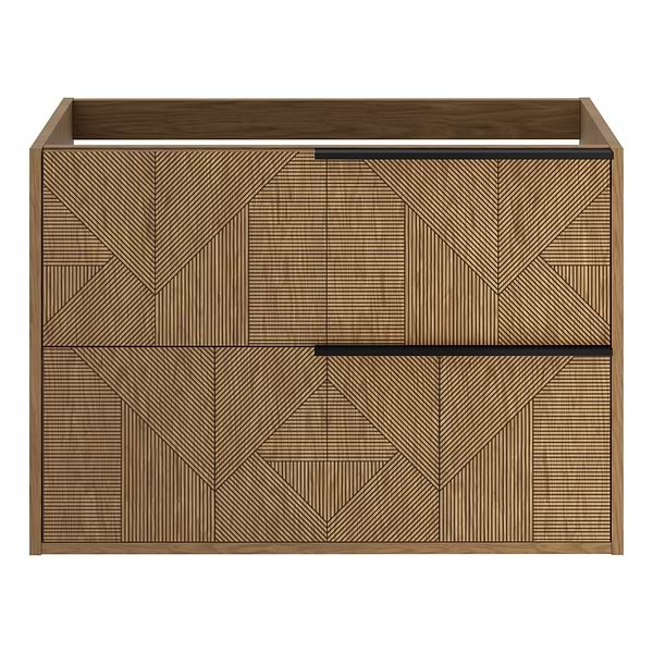 Kora Geo Faux Fluted 32" Single Vanity with Black Handles without Top; in Style Ideas Art Deco, Contemporary, Industrial, Modern, Transitional
