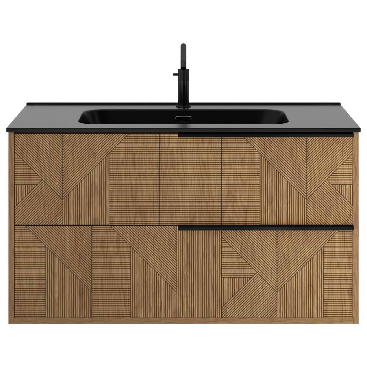 Kora Geo Faux Fluted 40" Single Vanity with Integrated Black Ceramic Top & Black Handles 