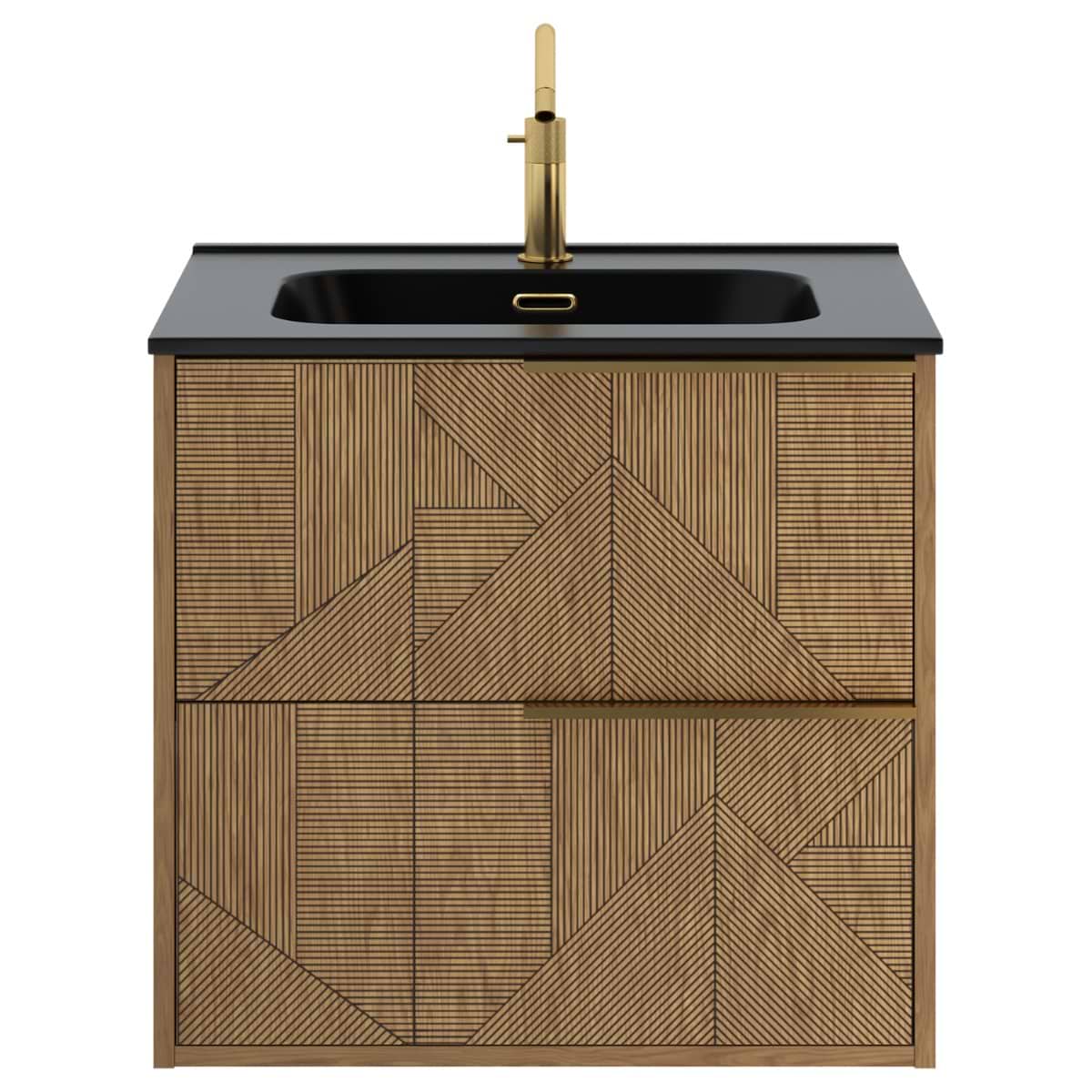 Kora Geo Faux Fluted 24" Single Vanity with Integrated Black Ceramic Top & Gold Handles 