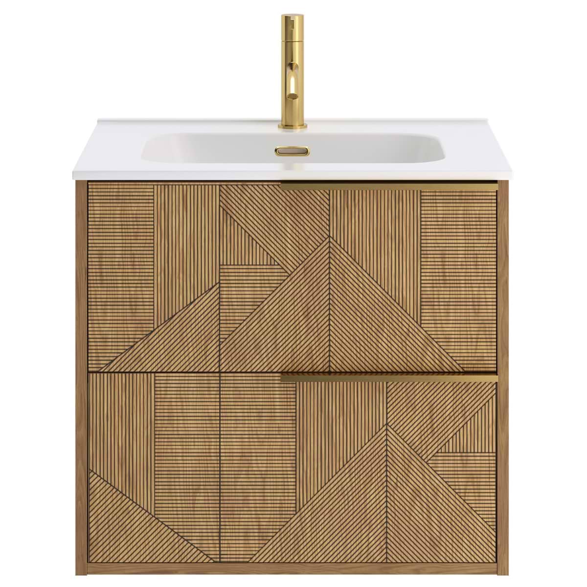 Kora Geo Faux Fluted 24" Single Vanity with Integrated White Ceramic Top & Gold Handles 