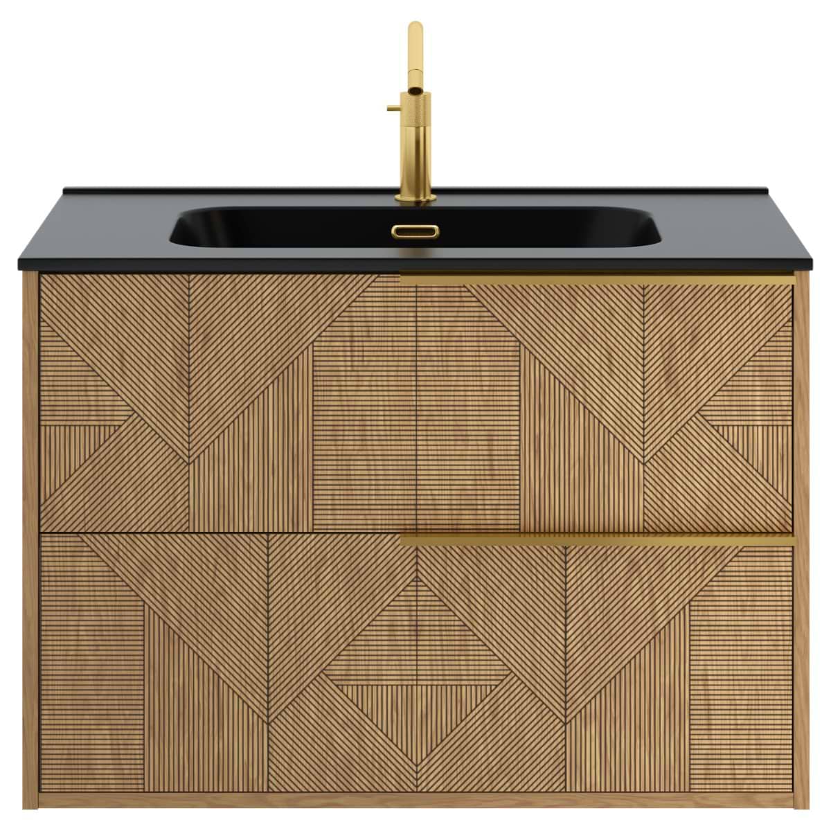 Kora Geo Faux Fluted 32" Single Vanity with Integrated Black Ceramic Top & Gold Handles 