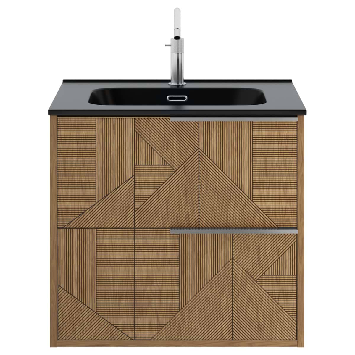 Kora Geo Faux Fluted 24" Single Vanity with Integrated Black Ceramic Top & Silver Handles 