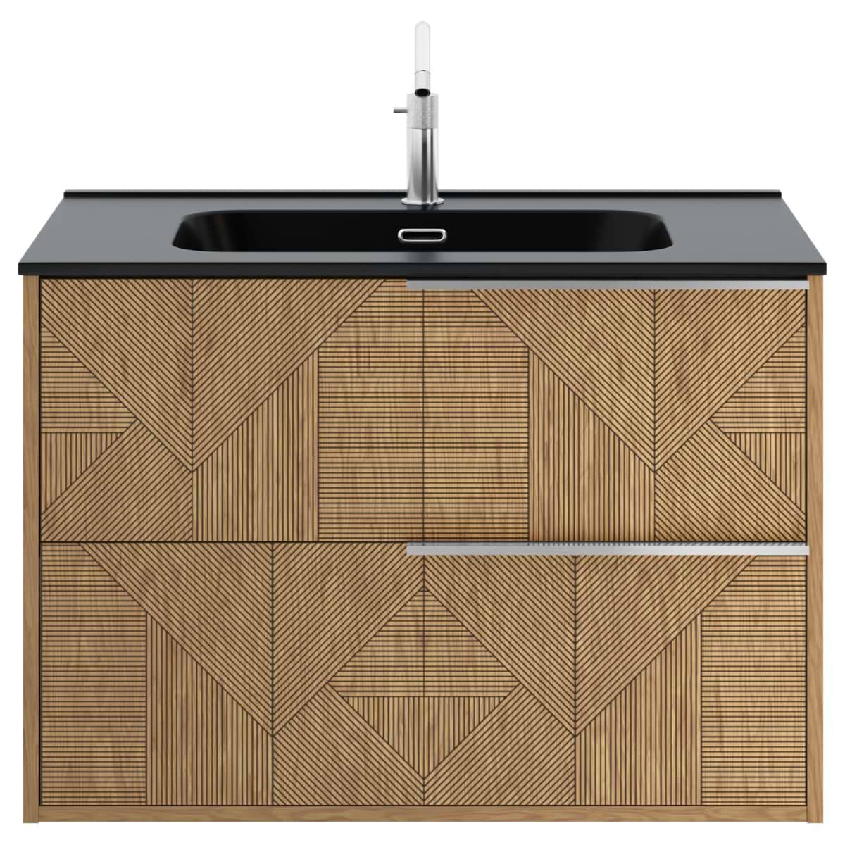 Kora Geo Faux Fluted 32" Single Vanity with Integrated Black Ceramic Top & Silver Handles 