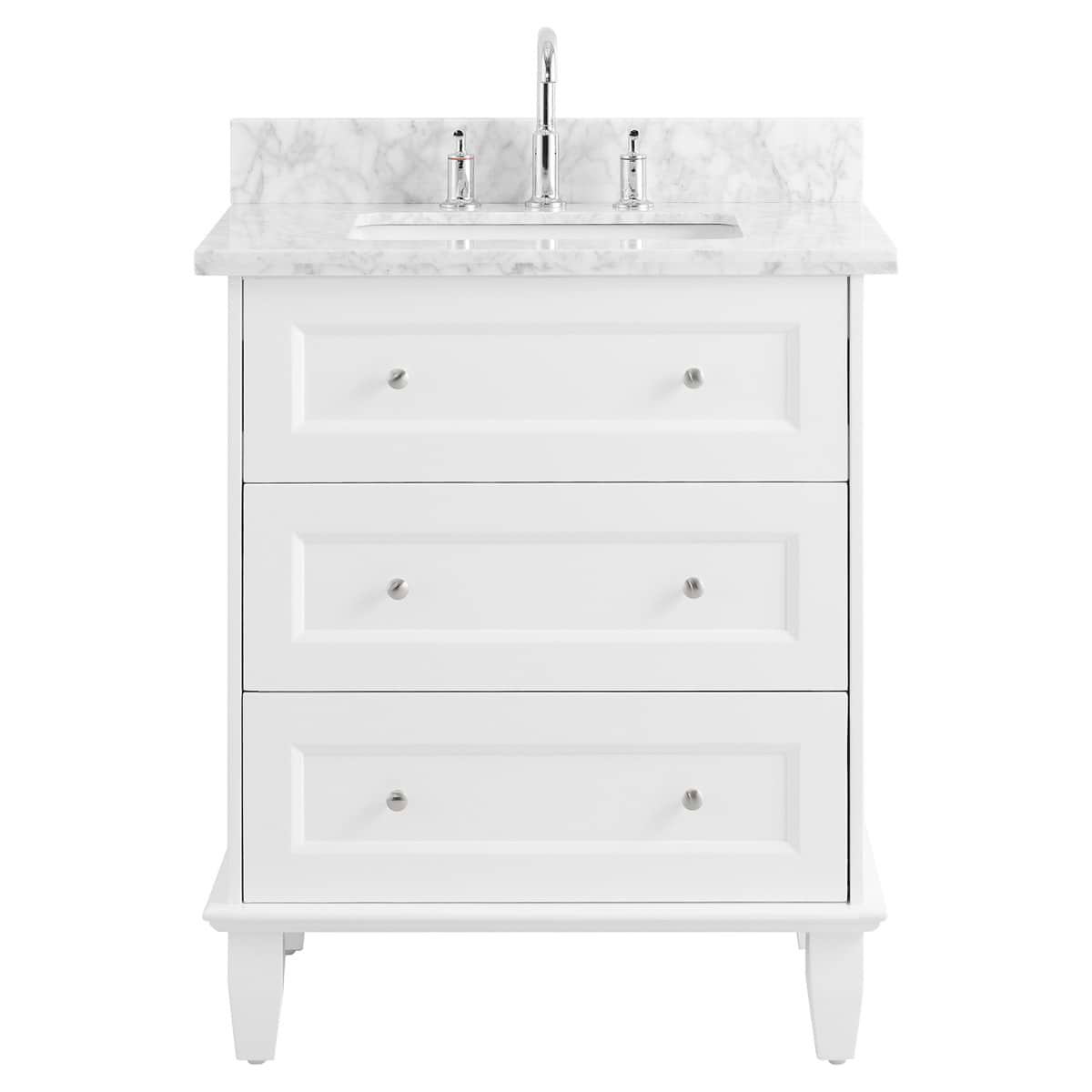 Nora White 30" Single Vanity with Carrara Marble Top 