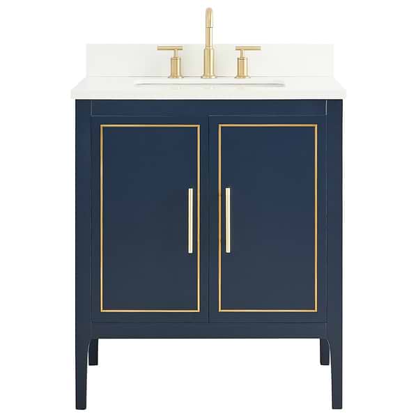 Province Navy and Gold 30" Single Vanity with Pure White Quartz Top