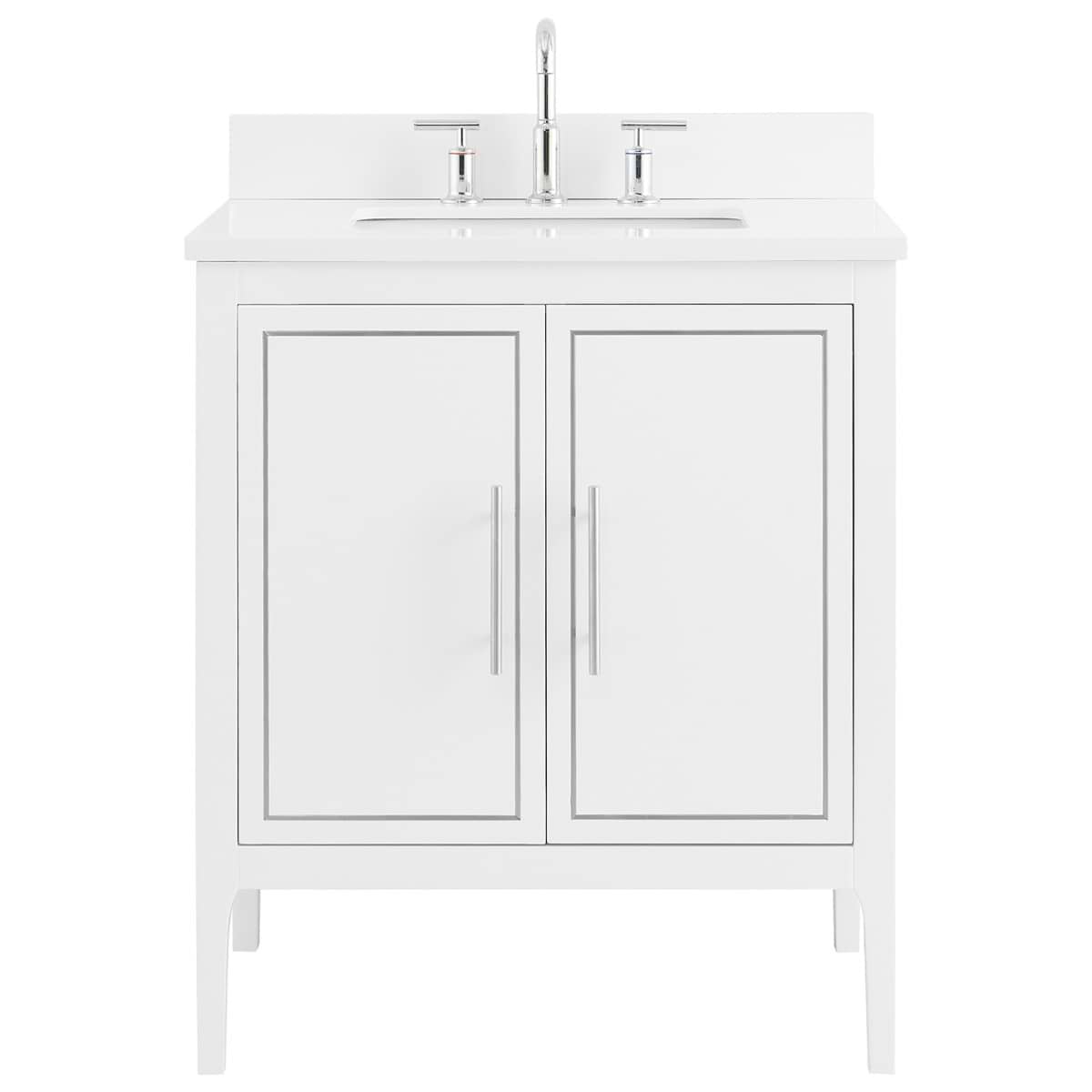 Province White and Silver 30" Single Vanity with Pure White Quartz Top 