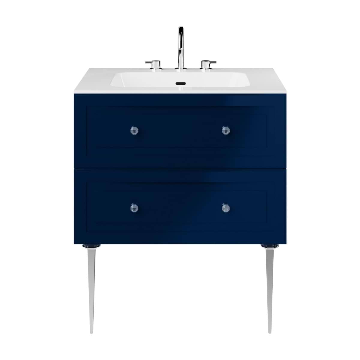 Alma Blue 30" Vanity with Chrome Legs & Knobs with Integrated White Solid Surface Top 