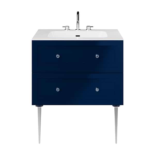 Alma Blue 30" Vanity with Chrome Legs & Knobs with Integrated White Solid Surface Top