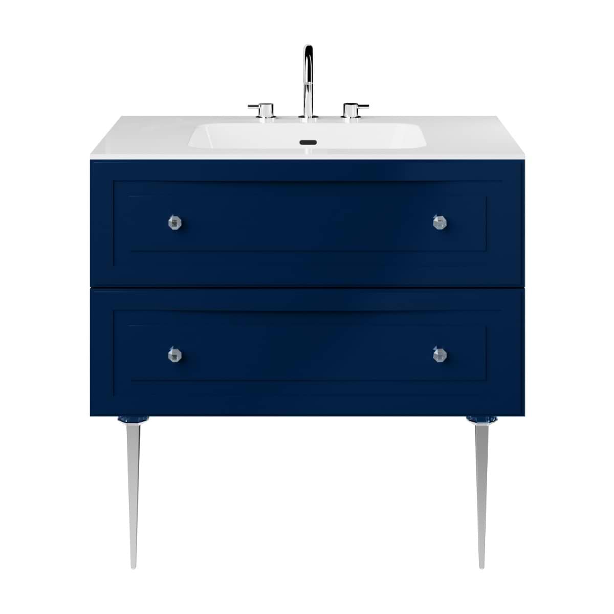 Alma Blue 36" Vanity with Chrome Legs & Knobs with Integrated White Solid Surface Top 