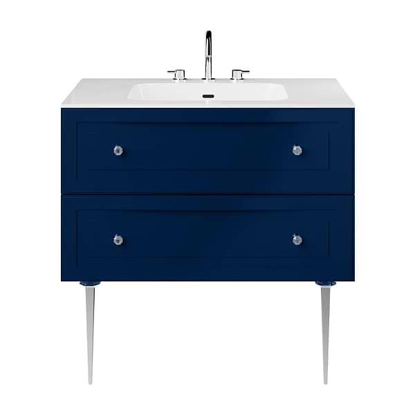 Alma Blue 36" Vanity with Chrome Legs & Knobs with Integrated White Solid Surface Top