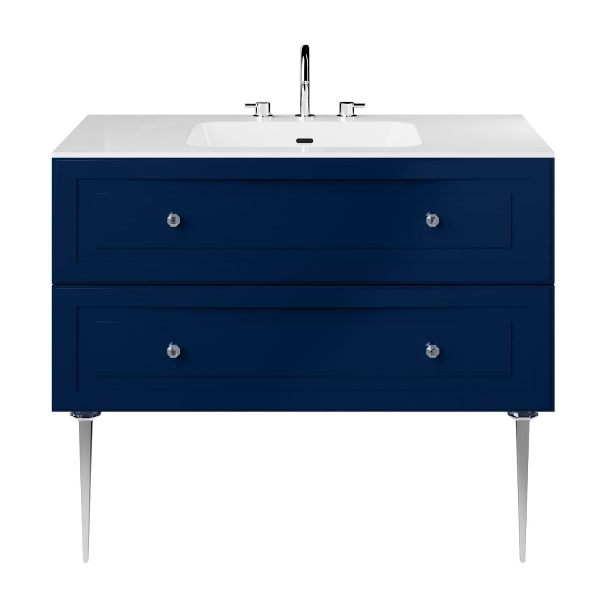 Alma Blue 42" Vanity with Chrome Legs & Knobs with Integrated White Solid Surface Top 