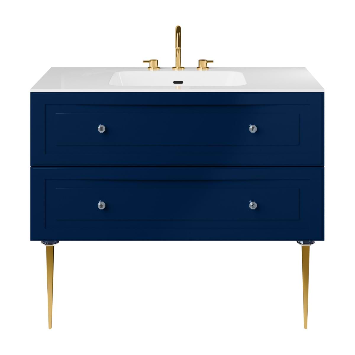 Alma Blue 42" Vanity with Gold Legs & Knobs with Integrated White Solid Surface Top 