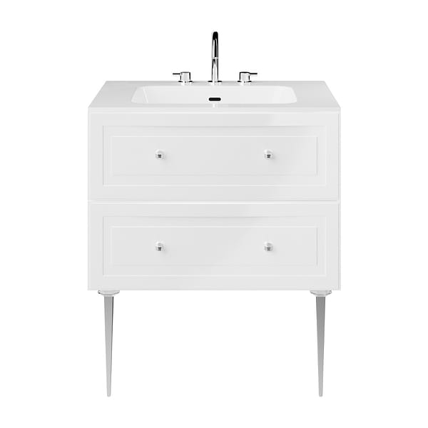 Alma White 30" Vanity with Chrome Legs & Knobs with Integrated White Solid Surface Top