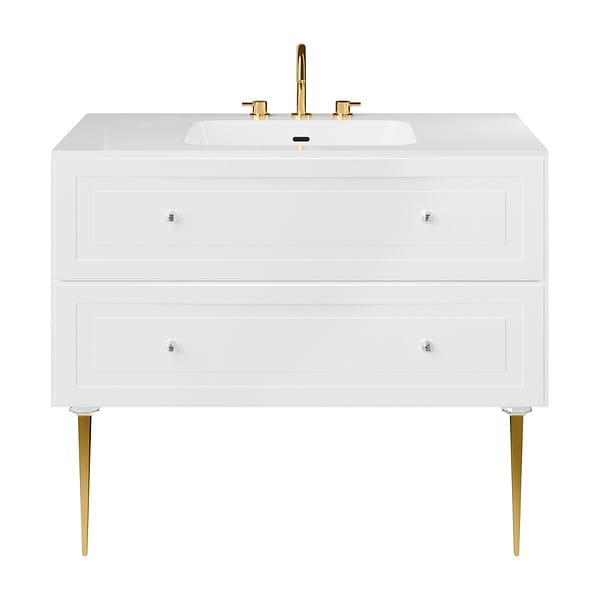 Alma White 42" Vanity with Gold Legs & Knobs with Integrated White Solid Surface Top
