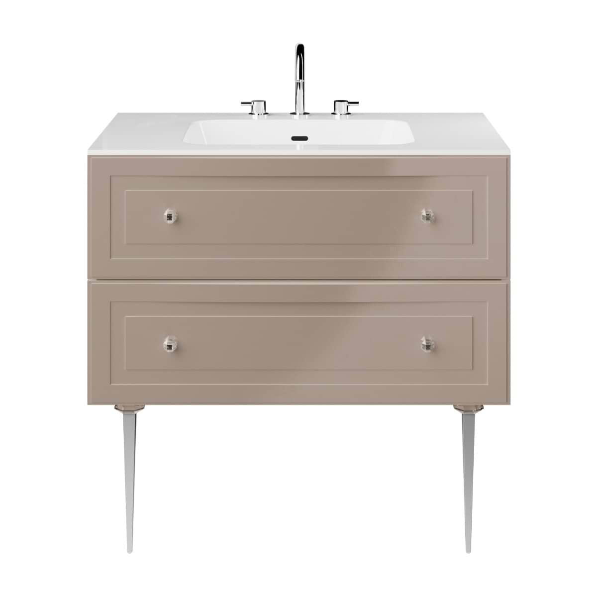 Alma Taupe 36" Vanity with Chrome Legs & Knobs with Integrated White Solid Surface Top 