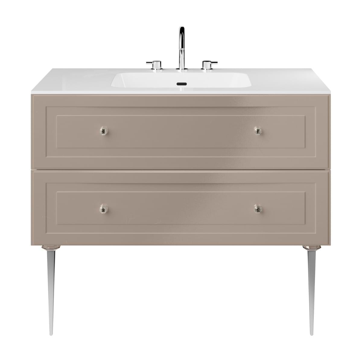 Alma Taupe 42" Vanity with Chrome Legs & Knobs with Integrated White Solid Surface Top 