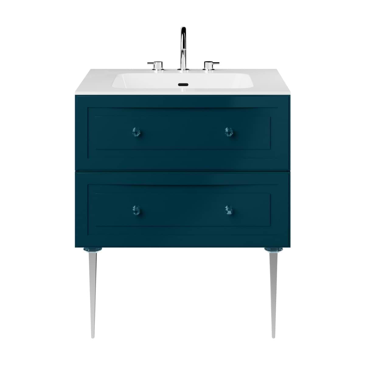 Alma Turquoise 30" Vanity with Chrome Legs & Knobs with Integrated White Solid Surface Top 