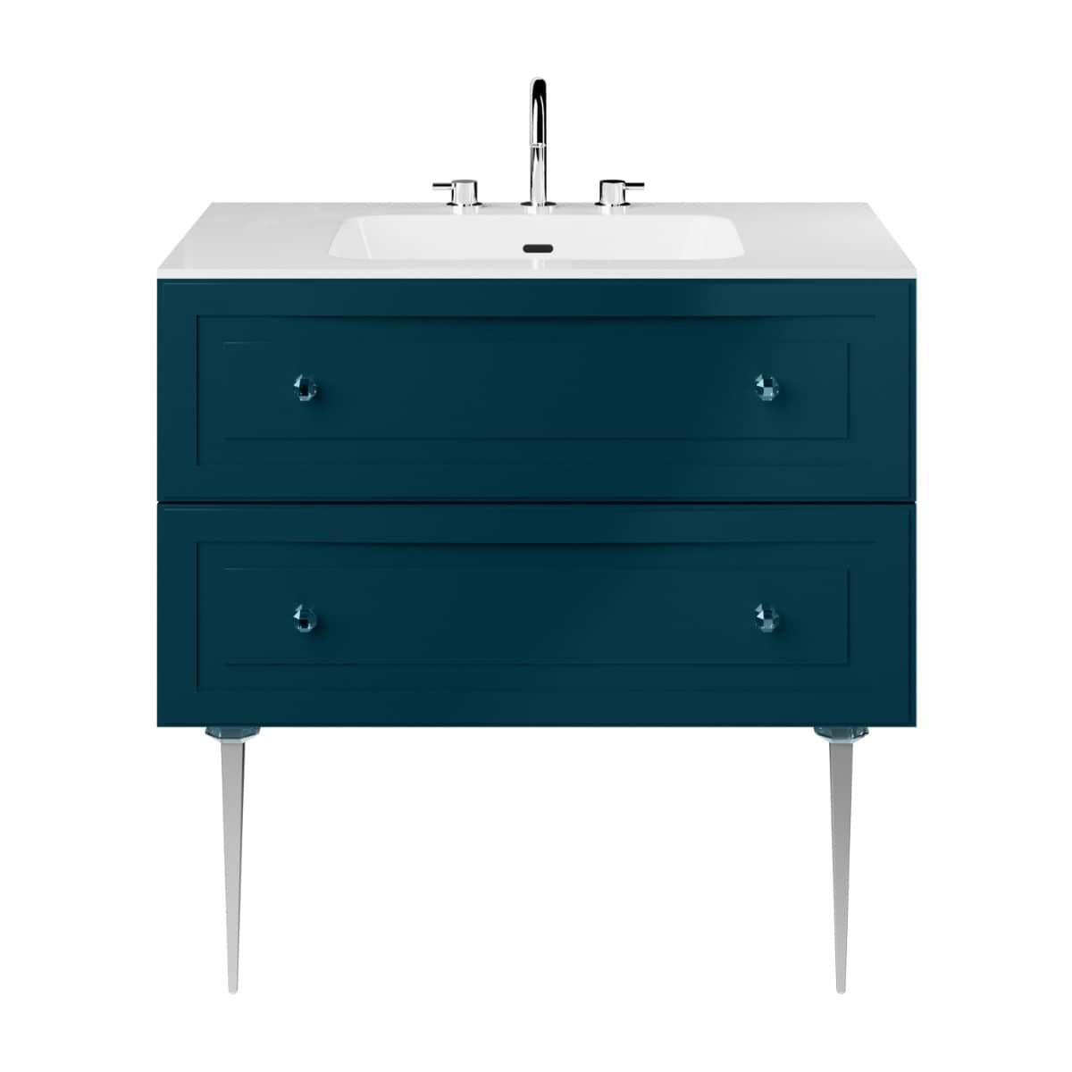 Alma Turquoise 36" Vanity with Chrome Legs & Knobs with Integrated White Solid Surface Top 
