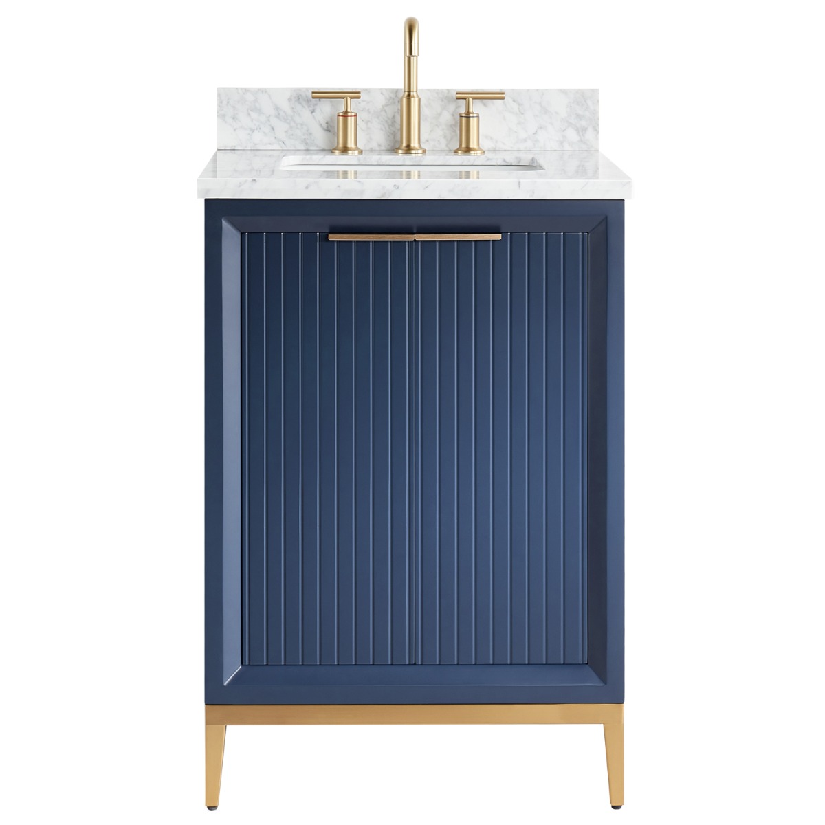 Bungalow Navy and Gold 24" Single Vanity with Carrara Marble Top 