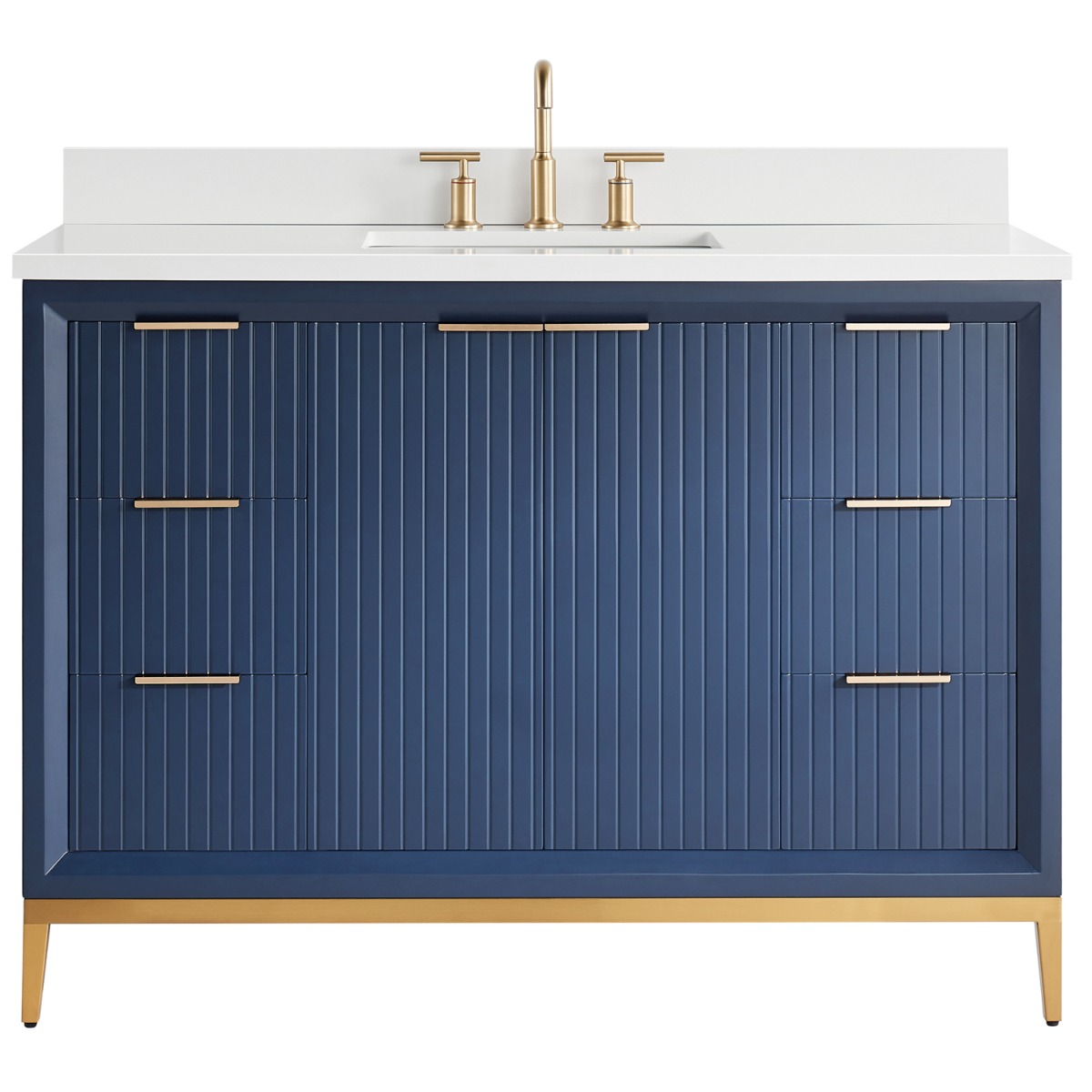 Bungalow Navy and Gold 48" Single Vanity with Pure White Quartz Top 
