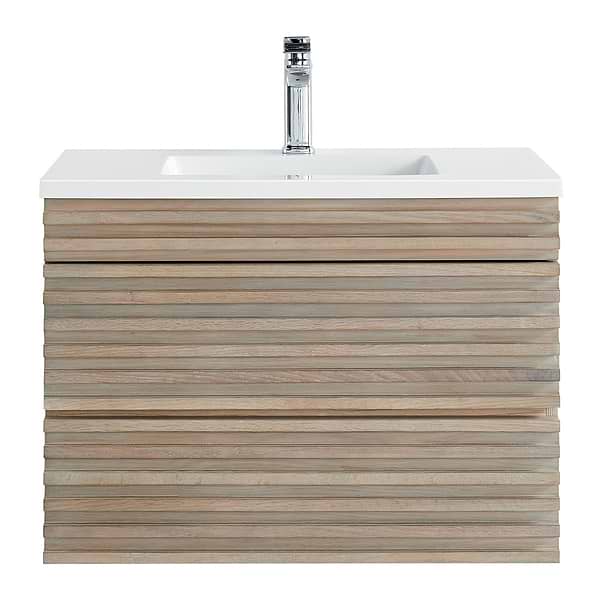 Gibson Light Wood 30" Single Vanity with Integrated White Acrylic Top; in Light Brown; in Style Ideas Art Deco, Contemporary, Craftsman, Industrial, Mid Century, Modern, Traditional, Transitional