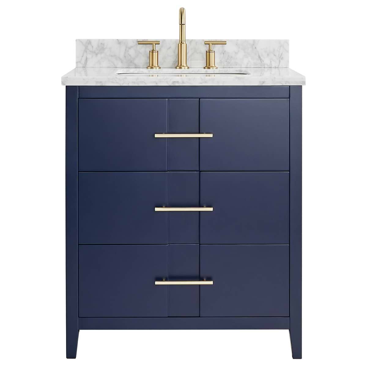 Iconic Navy and Gold 30" Single Vanity with Carrara Marble Top 