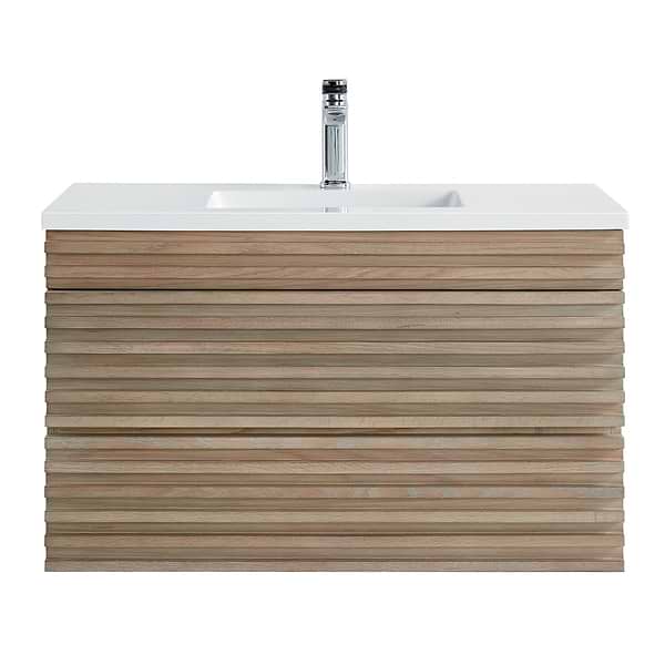 Gibson Light Wood 36" Single Vanity with Integrated White Acrylic Top; in Light Brown; in Style Ideas Art Deco, Contemporary, Craftsman, Industrial, Mid Century, Modern, Traditional, Transitional