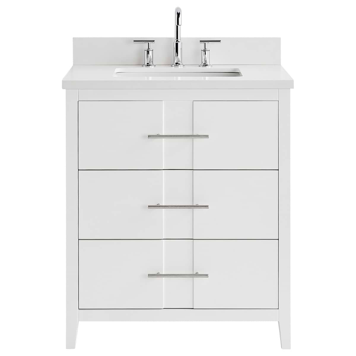 Iconic White and Silver 30" Single Vanity with Pure White Quartz Top 