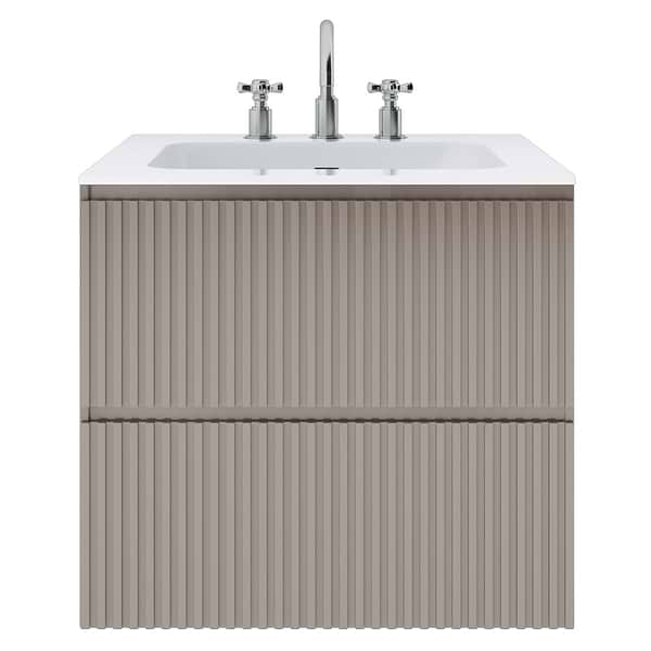 Linear Taupe 24" Single Vanity with Integrated White Solid Surface Top; in Taupe; in Style Ideas Art Deco, Classic, Mid Century, Transitional