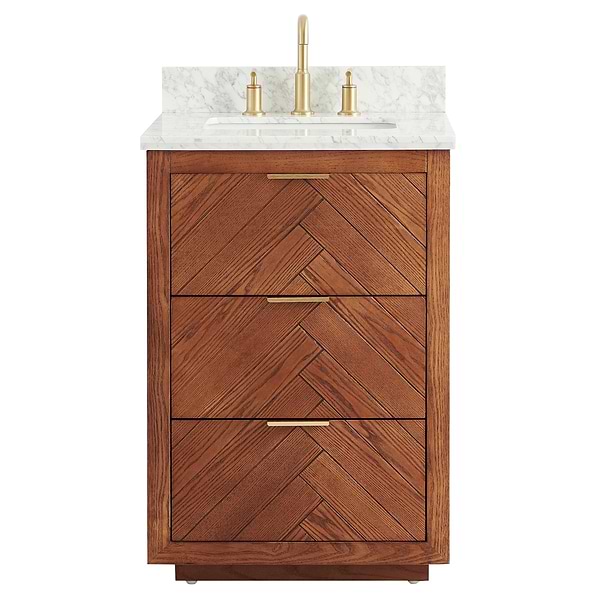 Marilyn Woodgrain 24" Single Vanity with Carrara Marble Top; in Style Ideas Mid Century