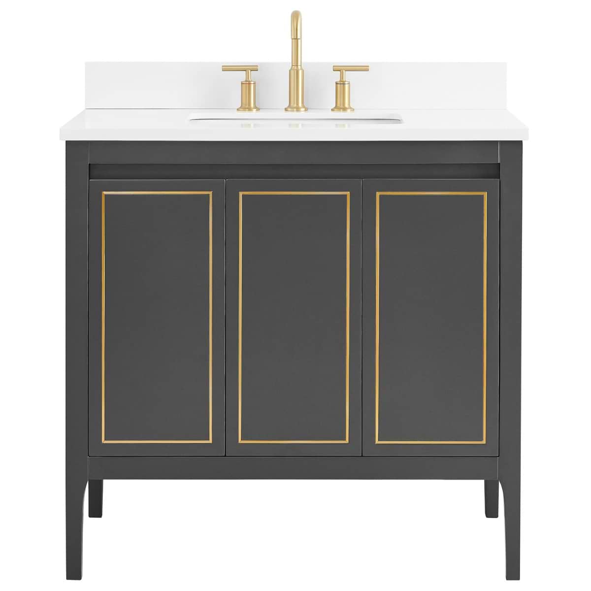 Province Charcoal and Gold 36" Single Vanity with Pure White Quartz Top 