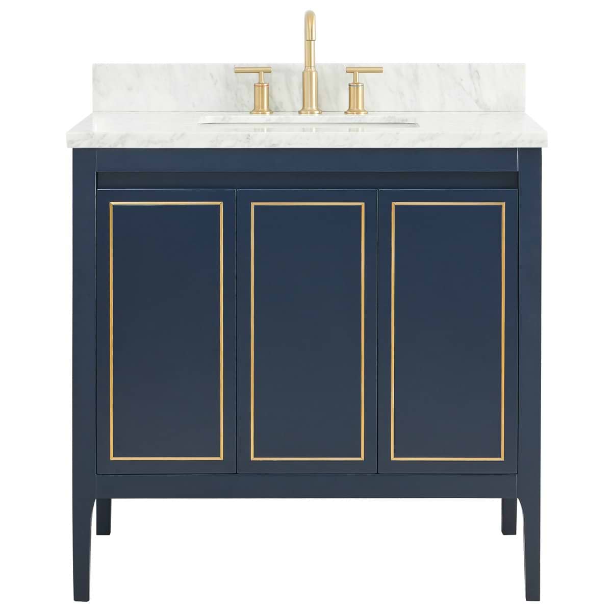 Province Navy and Gold 36" Single Vanity with Carrara Marble Top 