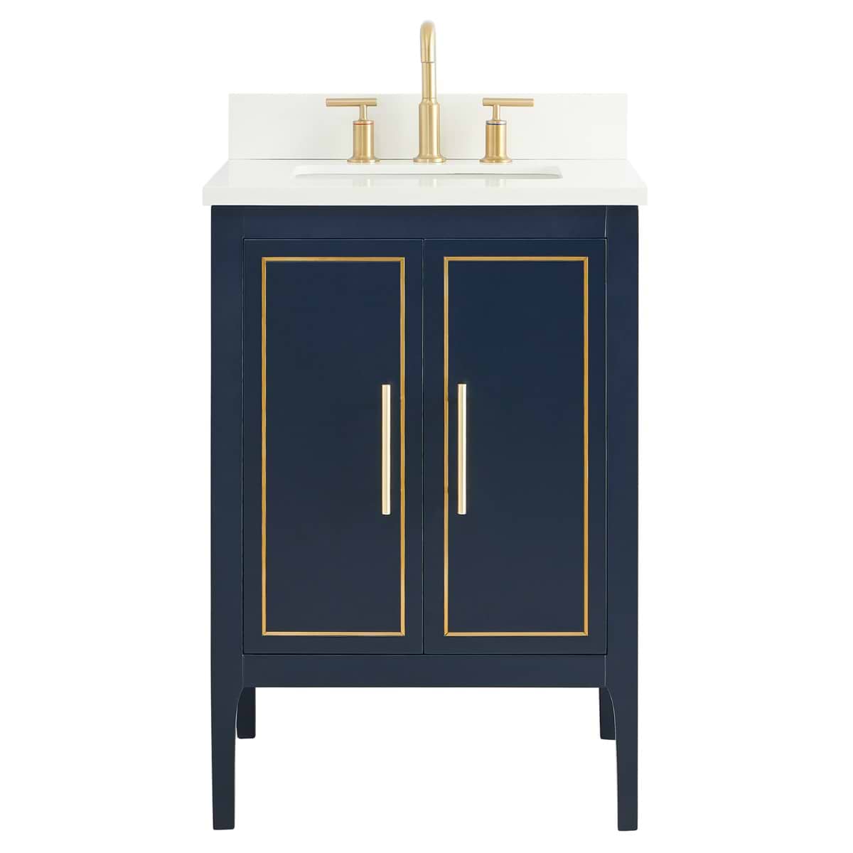 Province Navy and Gold 24" Single Vanity with Pure White Quartz Top 