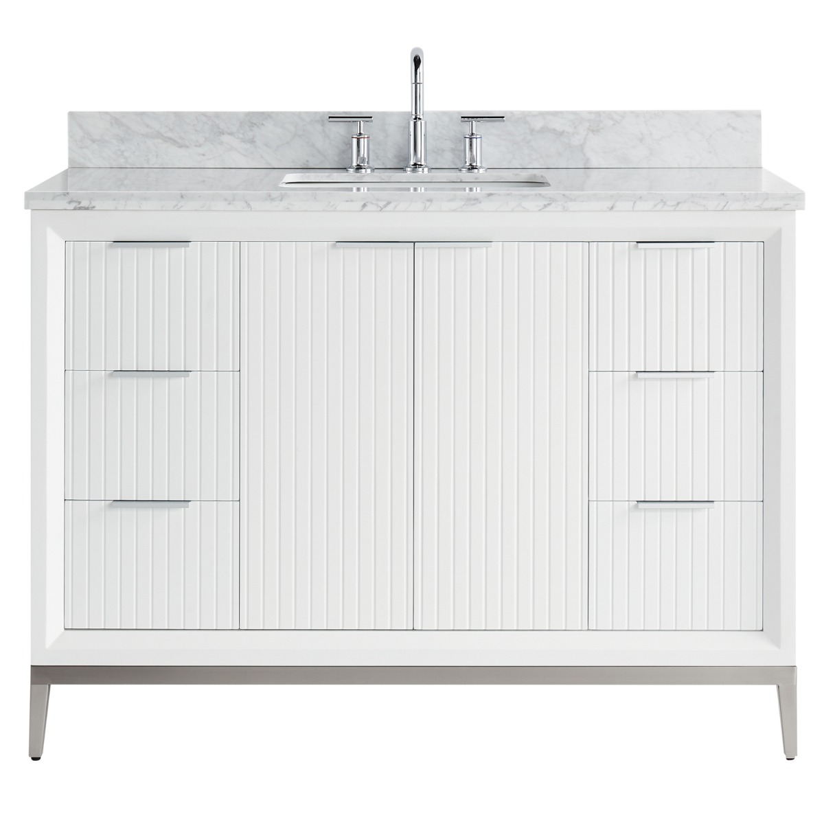 Bungalow White and Silver 48" Single Vanity with Carrara Marble Top 