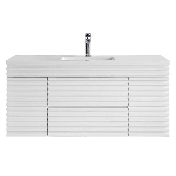 Gibson White 48" Single Vanity with Integrated White Acrylic Top; in White; in Style Ideas Art Deco, Contemporary, Craftsman, Industrial, Mid Century, Modern, Traditional, Transitional