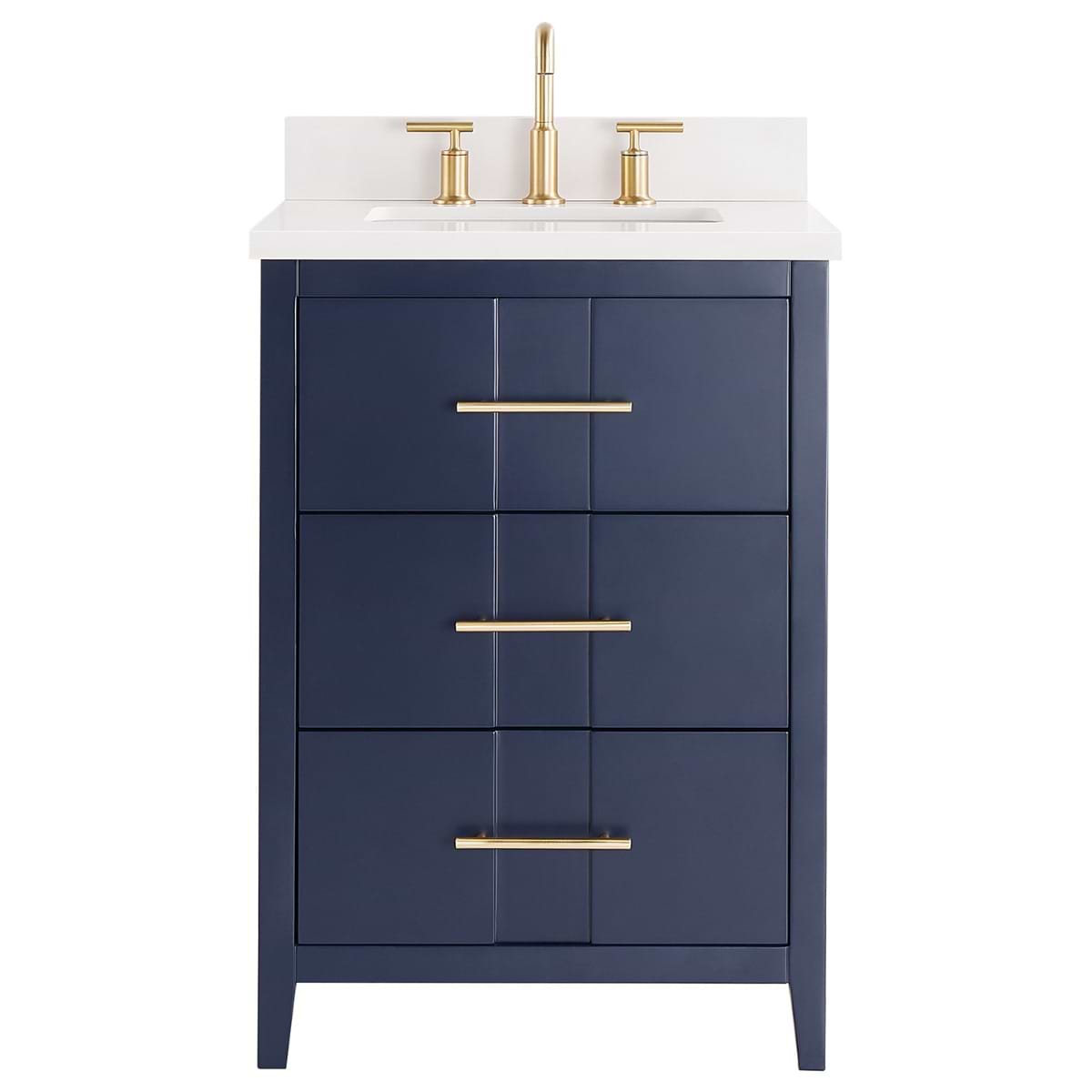 Iconic Navy and Gold 24" Single Vanity with Pure White Quartz Top 
