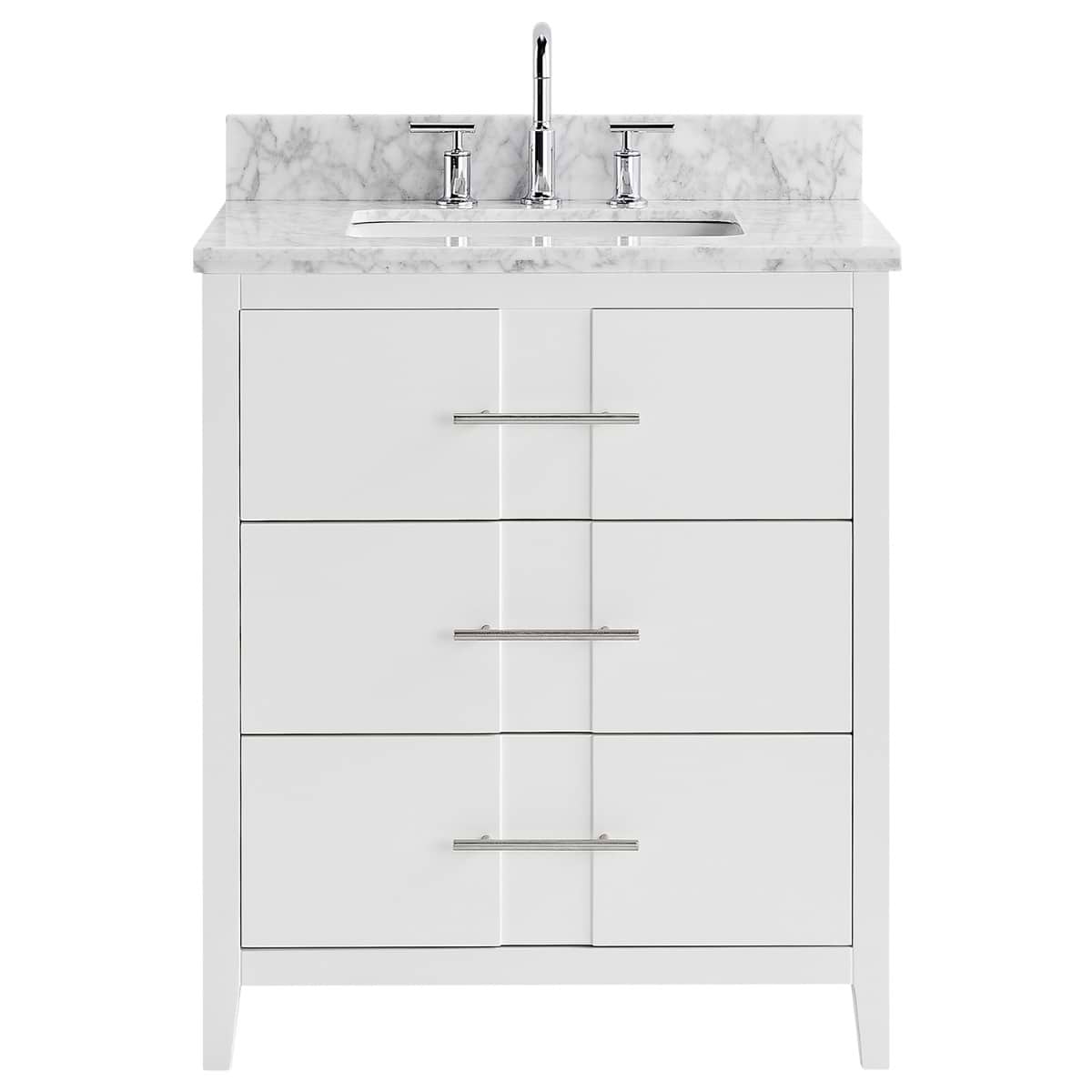 Iconic White and Silver 30" Single Vanity with Carrara Marble Top 
