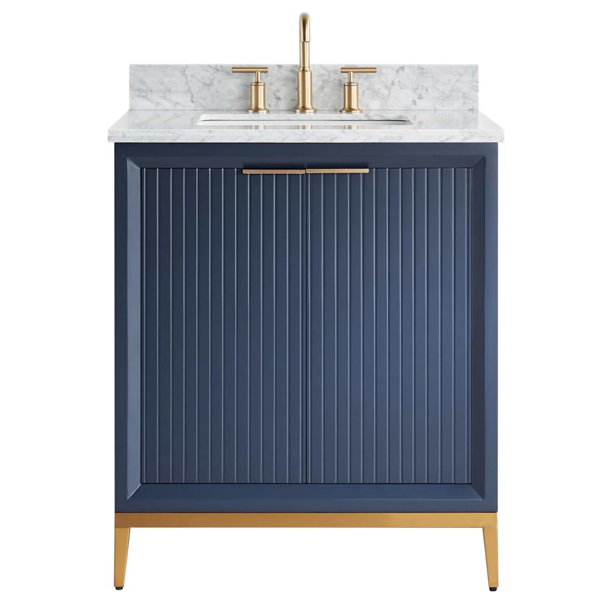Bungalow Navy and Gold 30" Single Vanity with Carrara Marble Top 