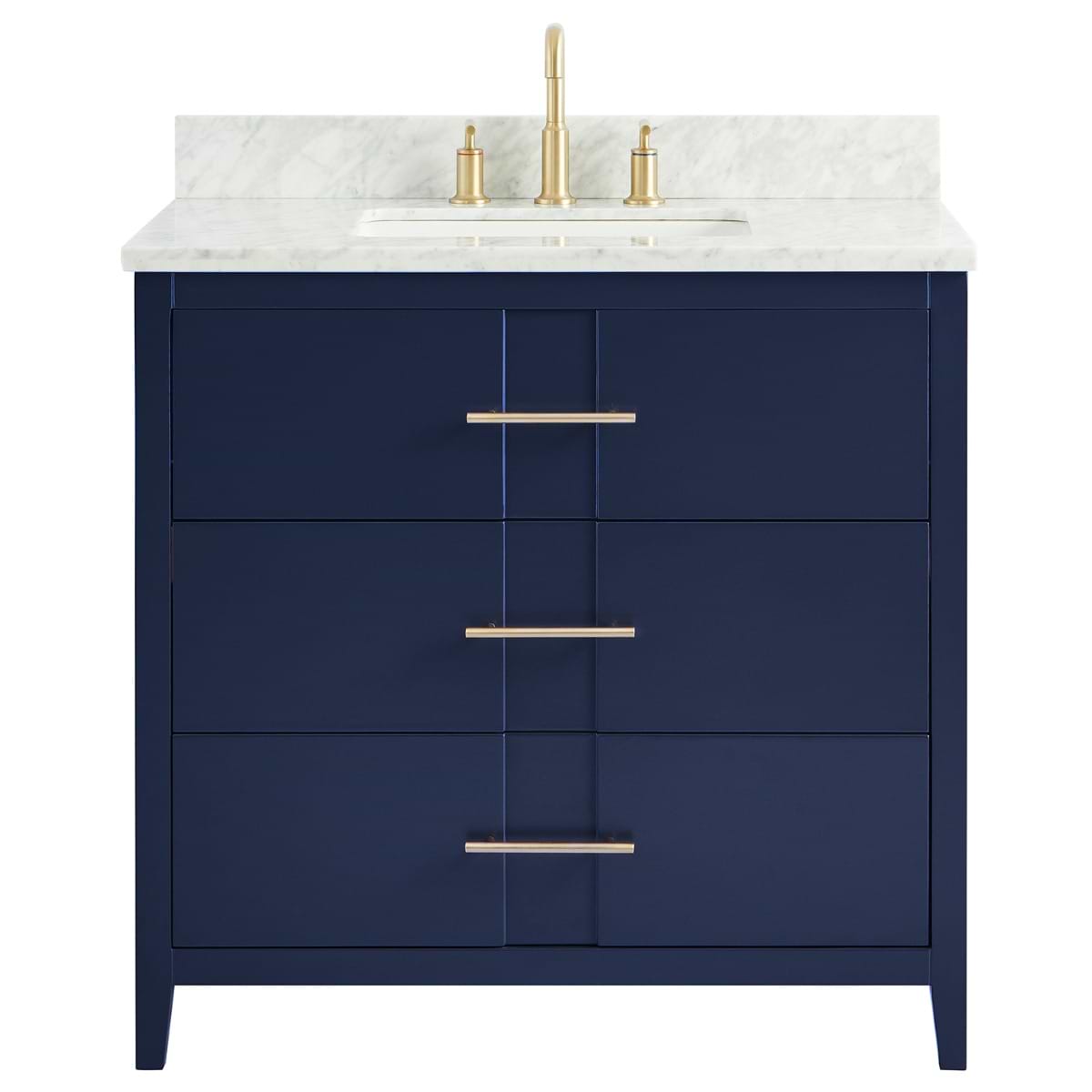 Iconic Navy and Gold 36" Single Vanity with Carrara Marble Top 