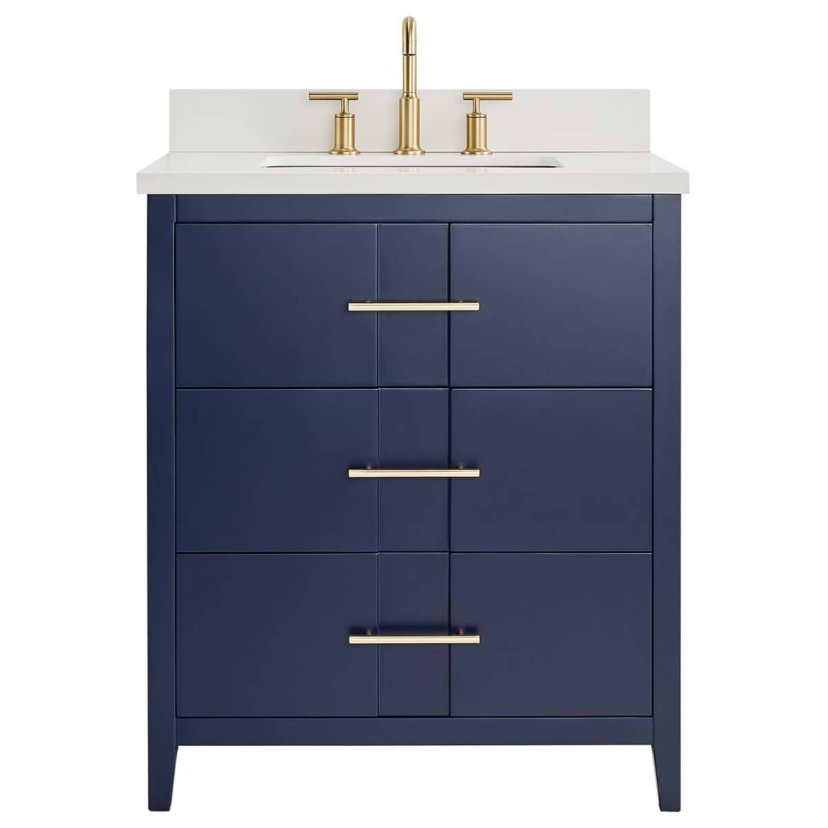 Iconic Navy and Gold 30" Single Vanity with Pure White Quartz Top 
