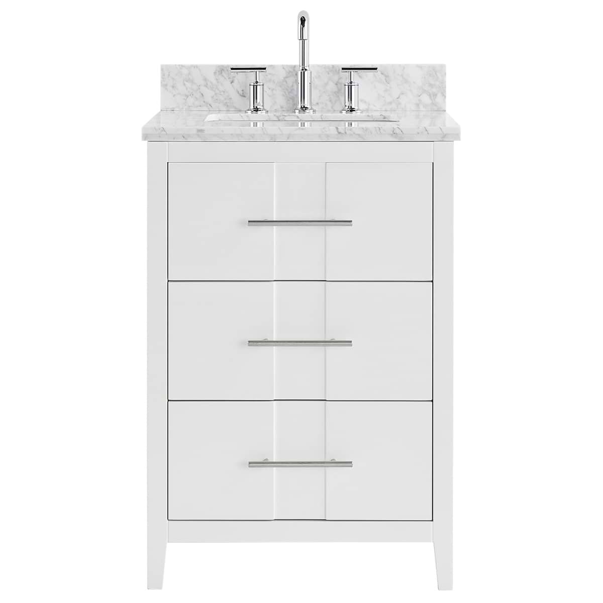 Iconic White and Silver 24" Single Vanity with Carrara Marble Top 