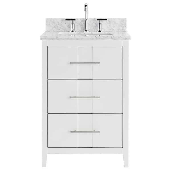 Iconic White and Silver 24" Single Vanity with Carrara Marble Top