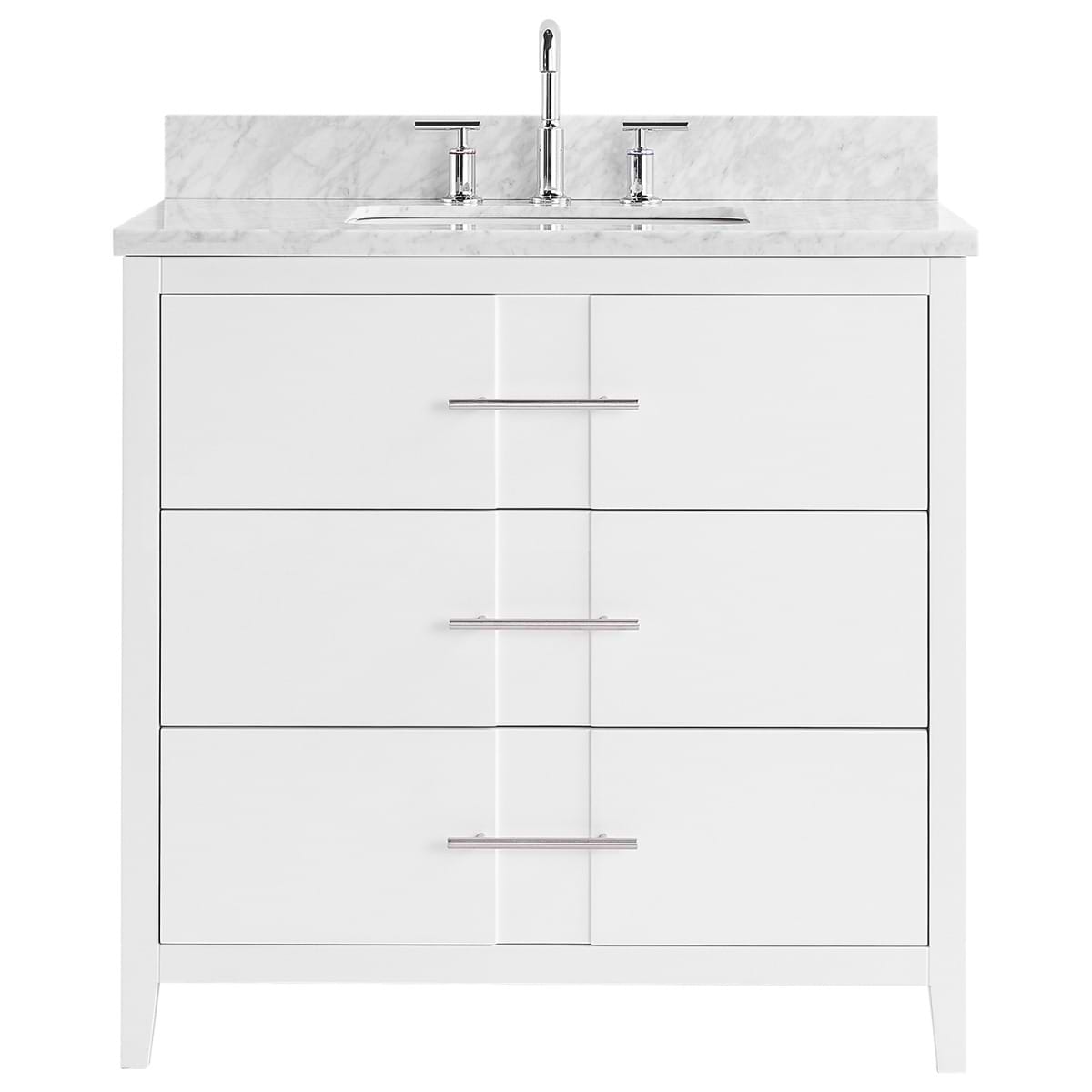 Iconic White and Silver 36" Single Vanity with Carrara Marble Top 