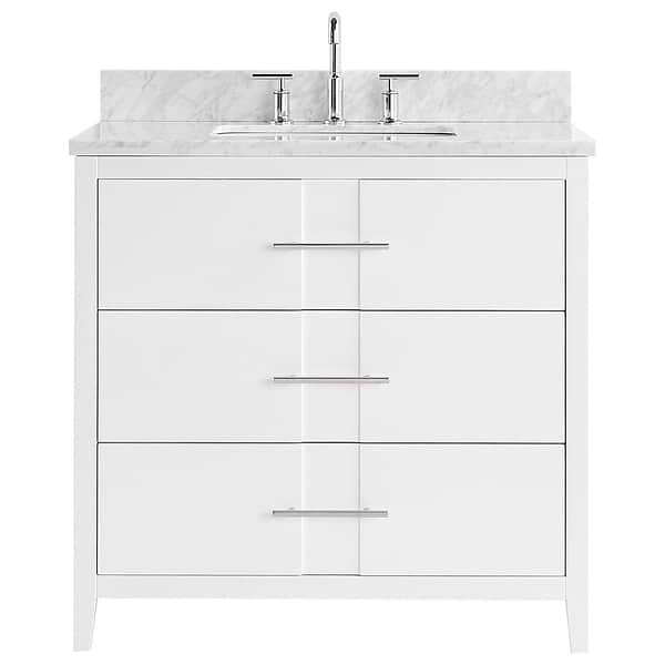 Iconic White and Silver 36" Single Vanity with Carrara Marble Top