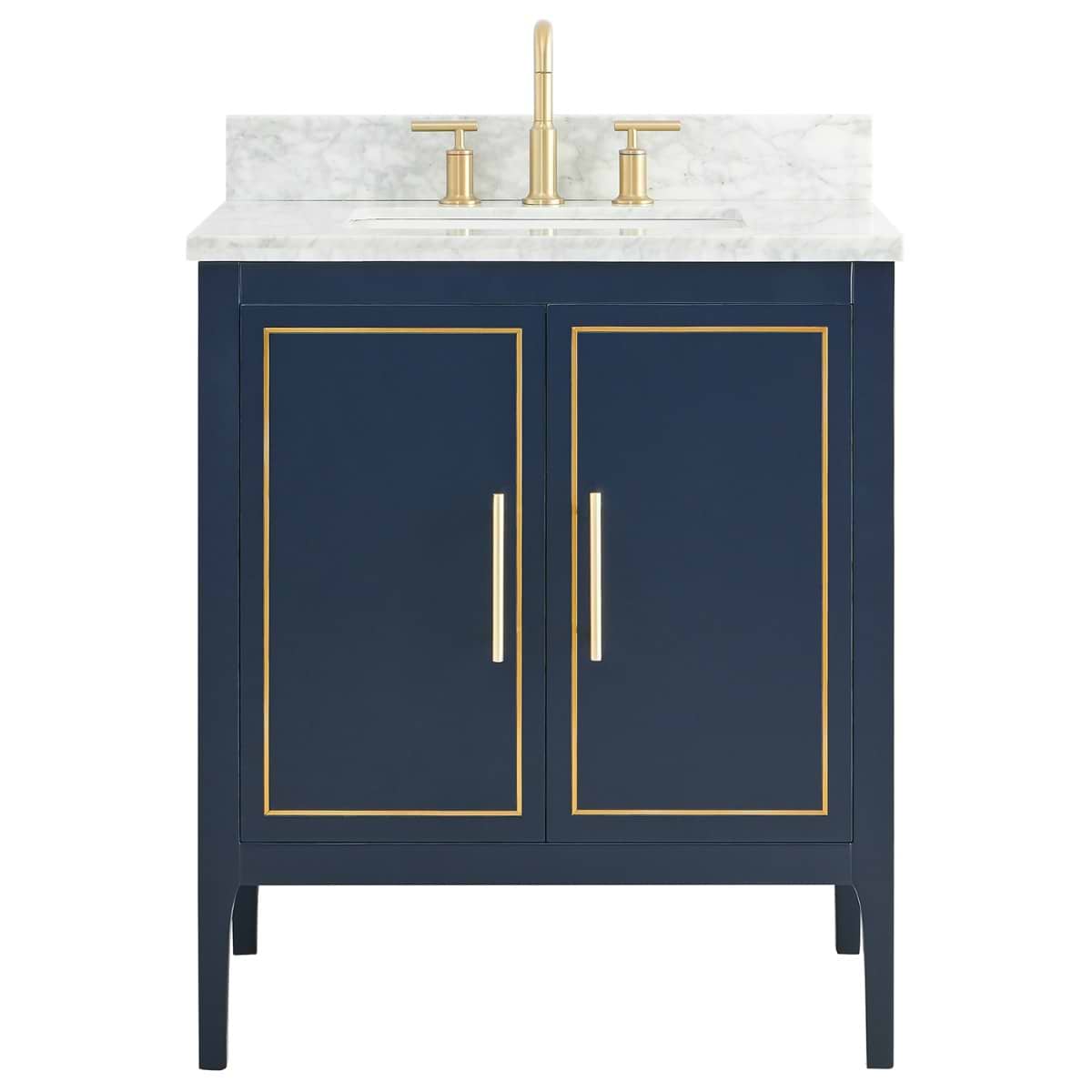 Province Navy and Gold 30" Single Vanity with Carrara Marble Top 