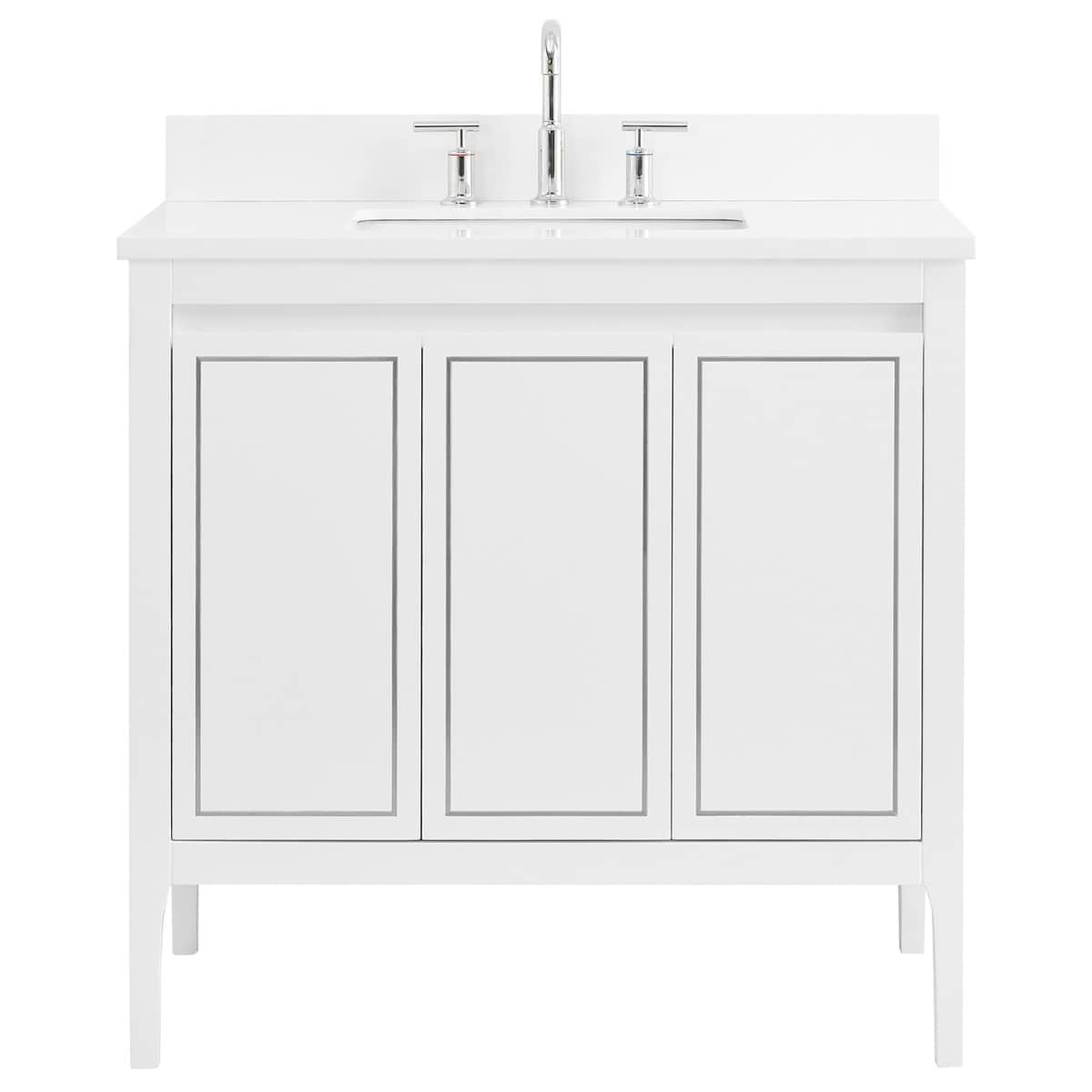 Close Out - Province White and Silver 36" Single Vanity with Pure White Quartz Top 