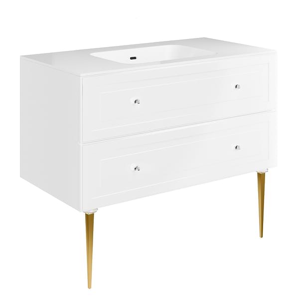 Alma White 42" Vanity with Gold Legs & Knobs with Integrated White Solid Surface Top